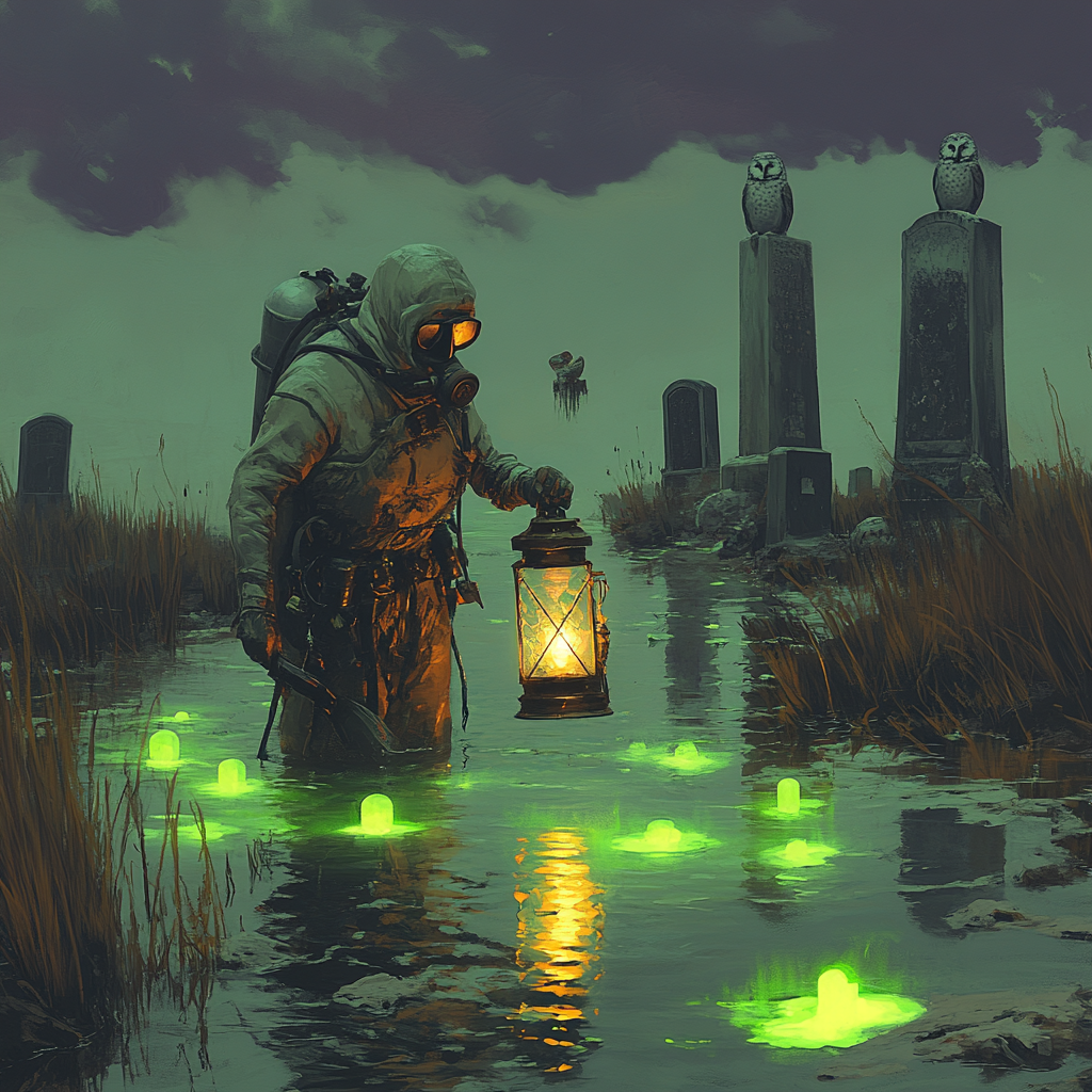 Halloween Lantern Diver In The Marsh Of Echoes Number painting