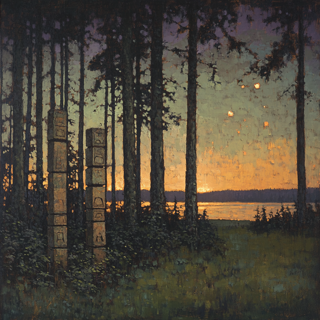 Emily Carr Inspired Totem Pole Grove At Dusk Paint by numbers kits