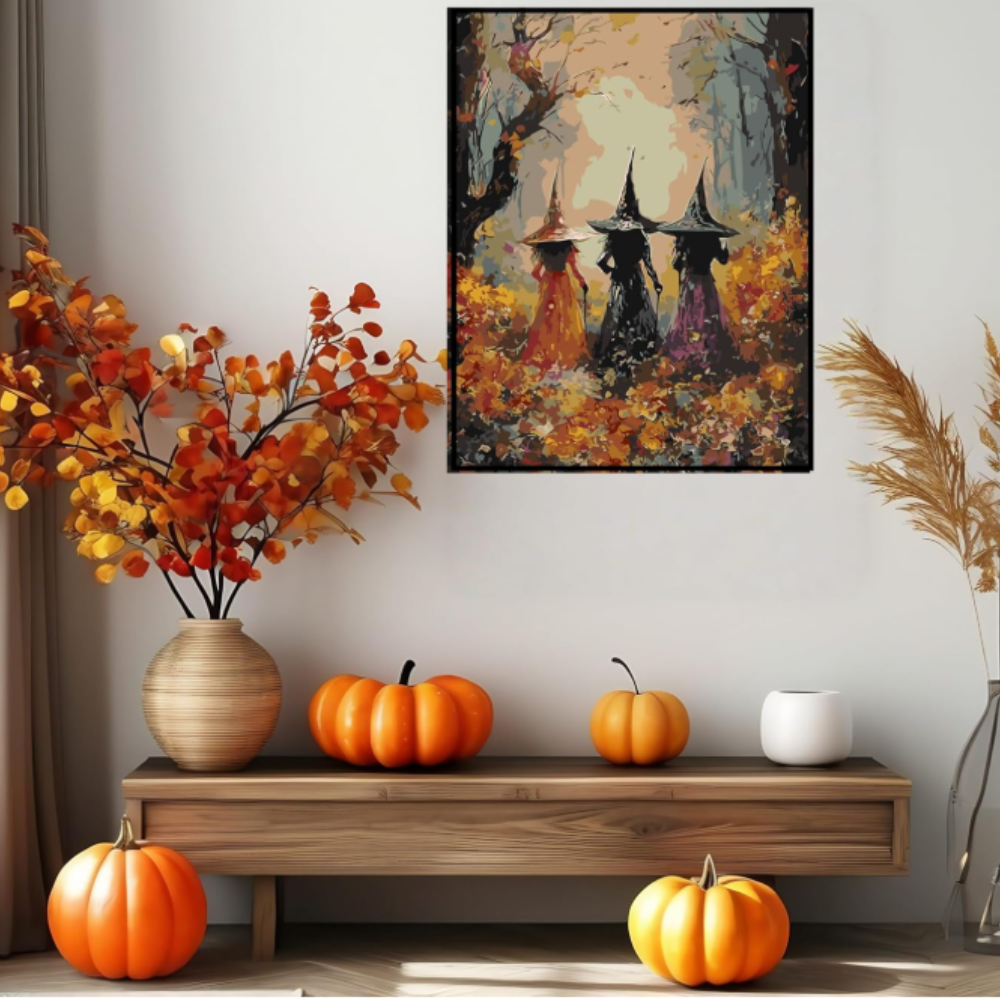 Halloween Witch Paint by Numbers Canvas Kit Acrylic DIY Home Decor