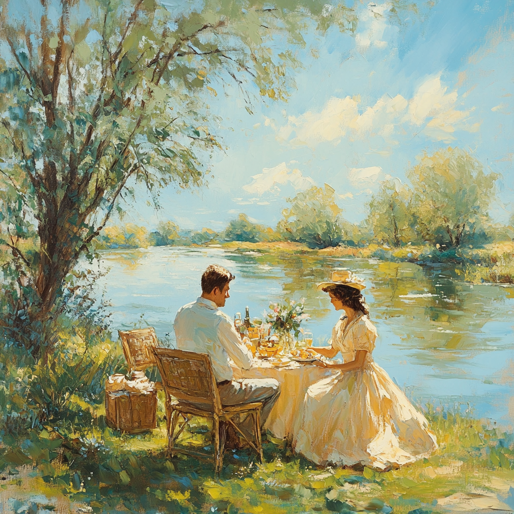 Thomas Gainsborough Inspired River Picnic paint by numbers