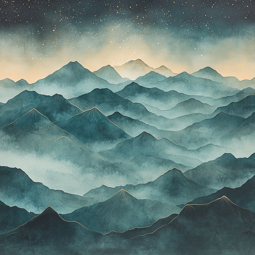 Zhao Mengfu Inspired Misty Mountain Nebula paint by numbers