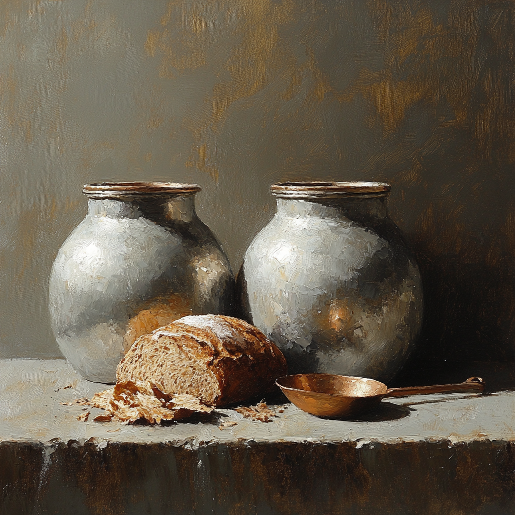Diego Velázquez Inspired Ceramic Water Jars And Stale Bread Composition paint by color