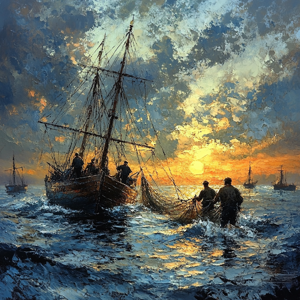 Winslow Homer Inspired Fishermen At Dusk paint by number