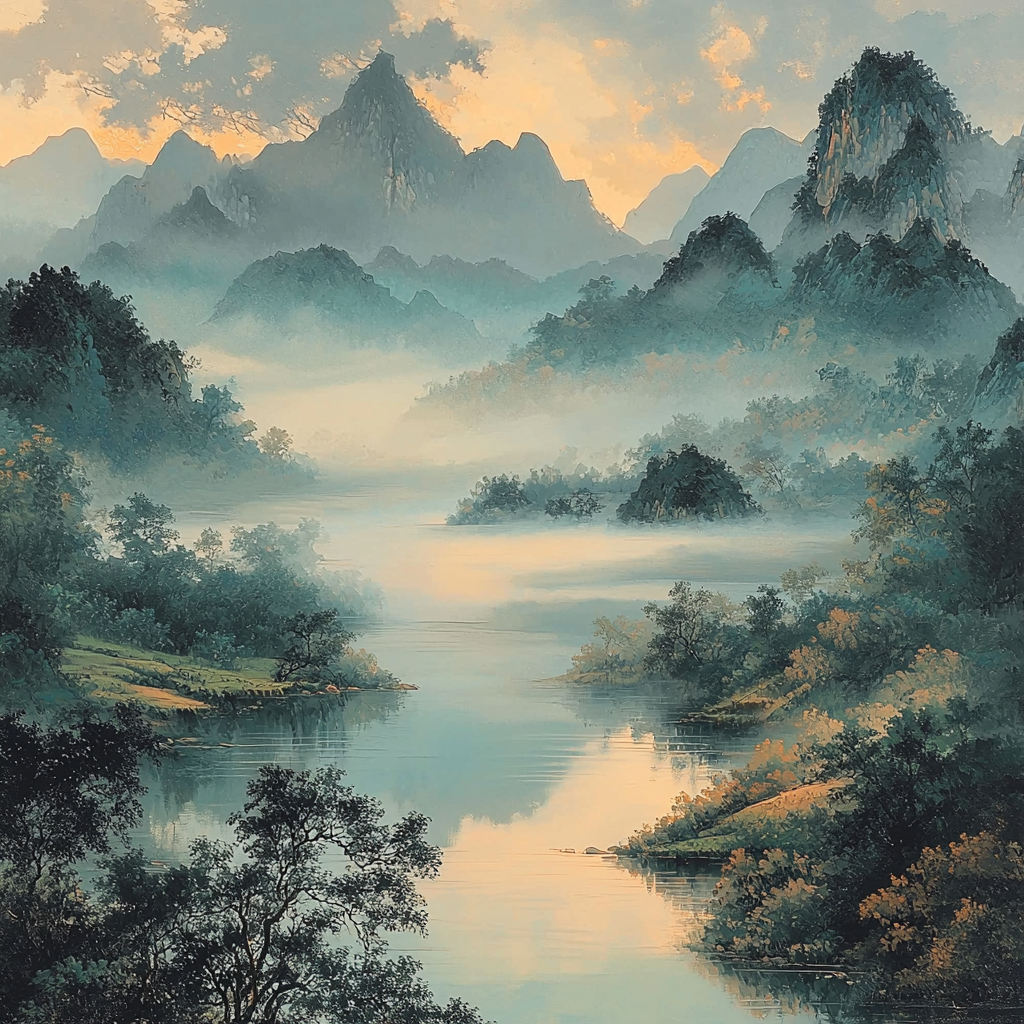Zhao Mengfu Inspired Ethereal Fog Over Silent Valleys Numbered Painting Kits