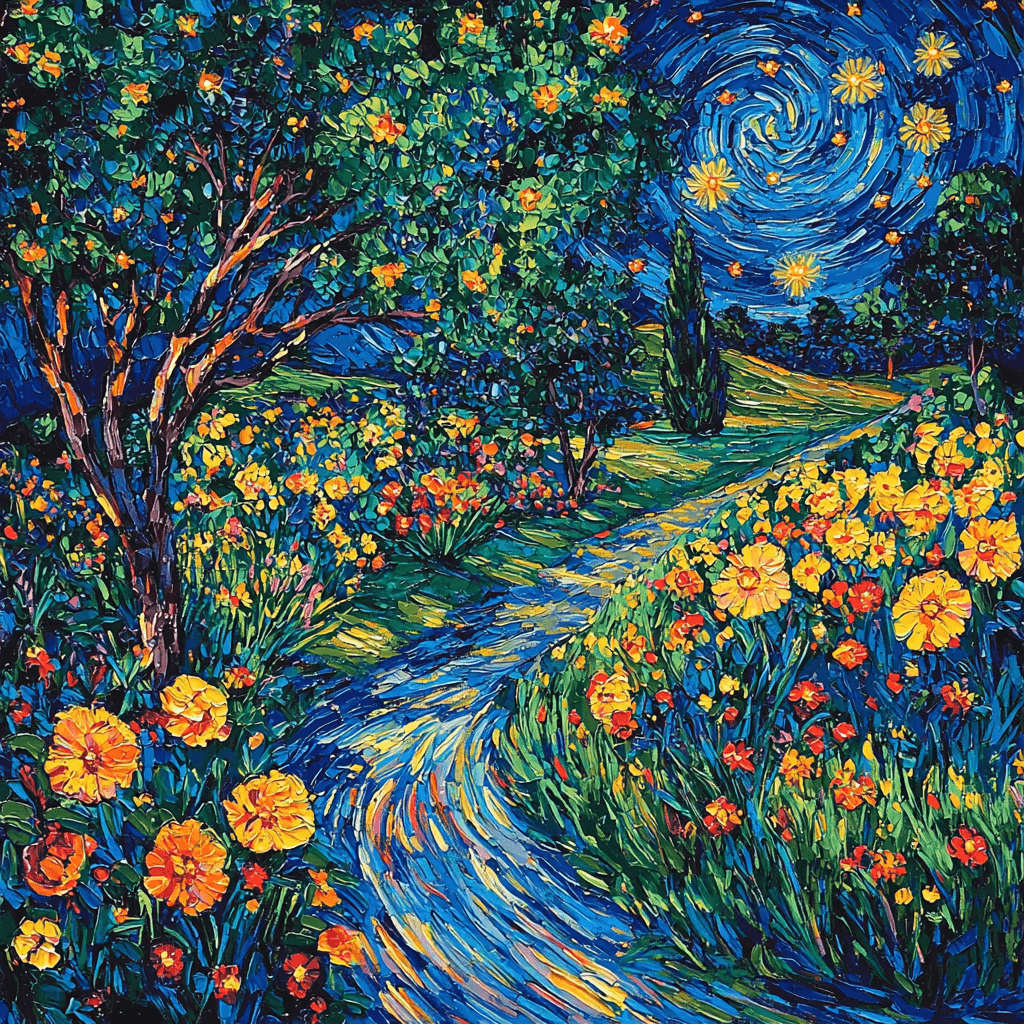 Vincent Van Gogh Inspired Enchanted Garden Under A Starry Night Numbered Painting Kits