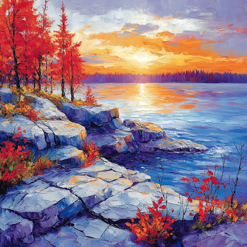 A.Y. Jackson Inspired Rocky Canadian Shield At Dawn Number painting