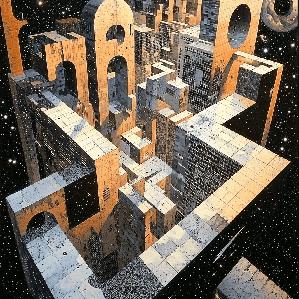 M.C. Escher Inspired Abstract Cityscape Illusion Paint By Numbers