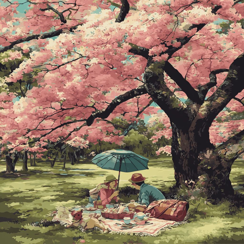Picnic Under The Cherry Blossoms Painting By Numbers Kit