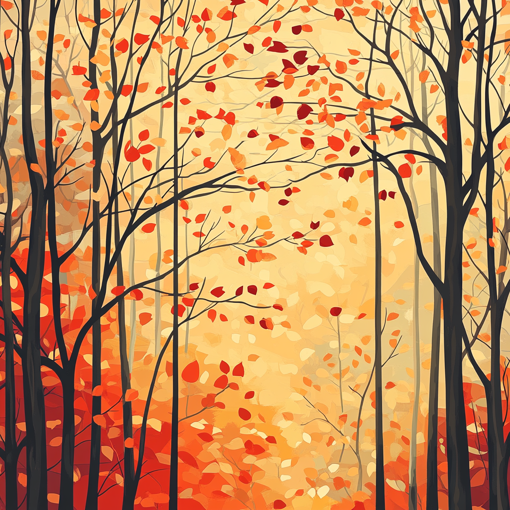 Hiroshige Inspired Autumnal Forest Pattern Number painting