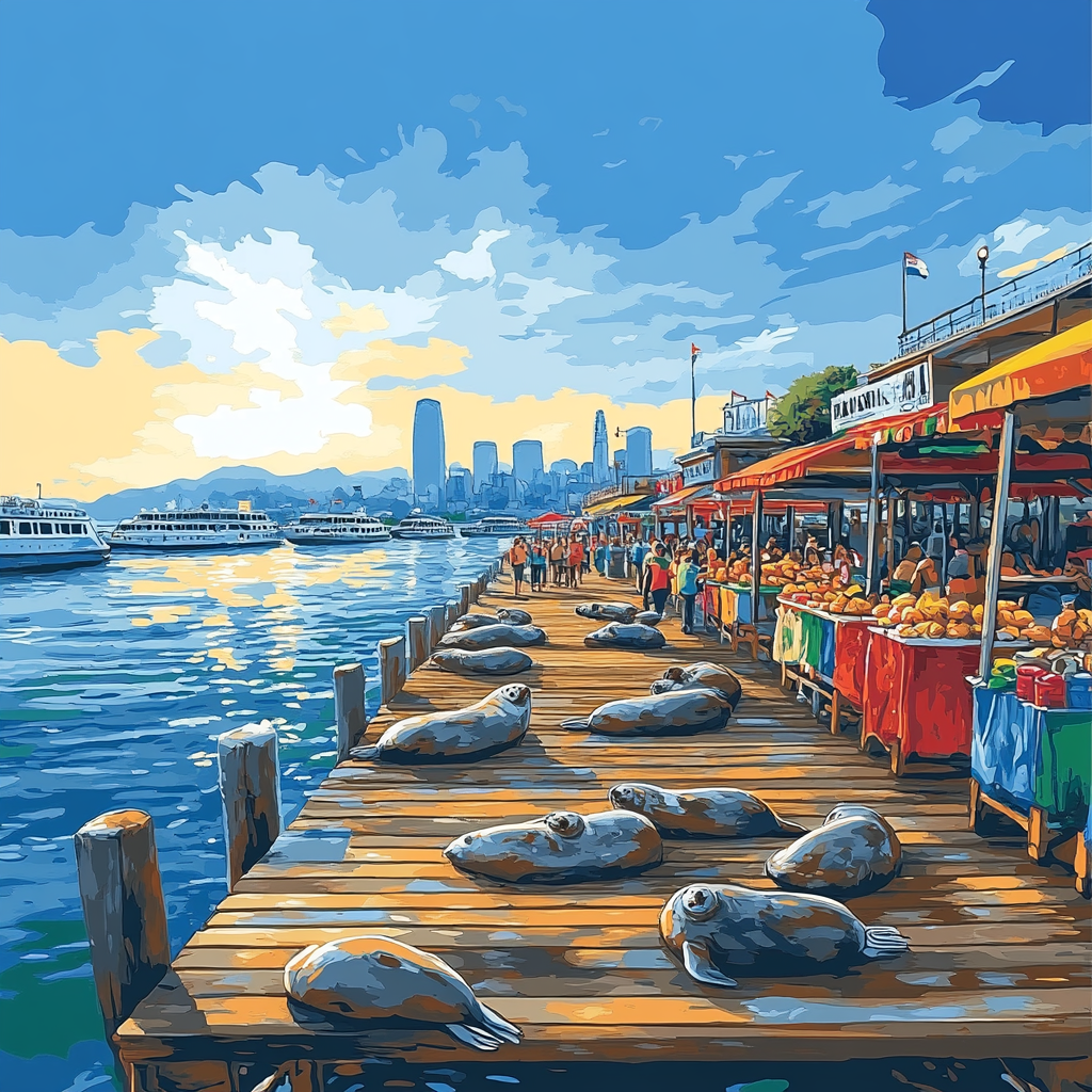 Pier 39 Seals And Skyline San Francisco United States Number painting