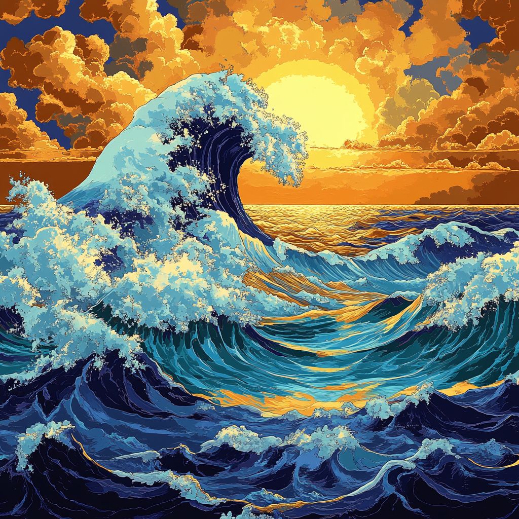 Hokusai Inspired Waves In Motion paint by numbers