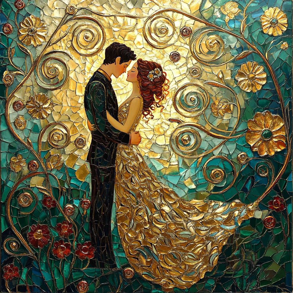 Gustav Klimt Inspired Floral Lovers Embrace Painting by numbers kit