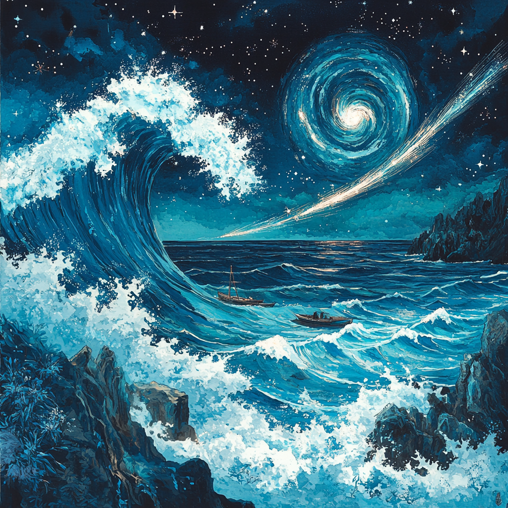 Hokusai Inspired Nebula Ocean Storm paint by numbers