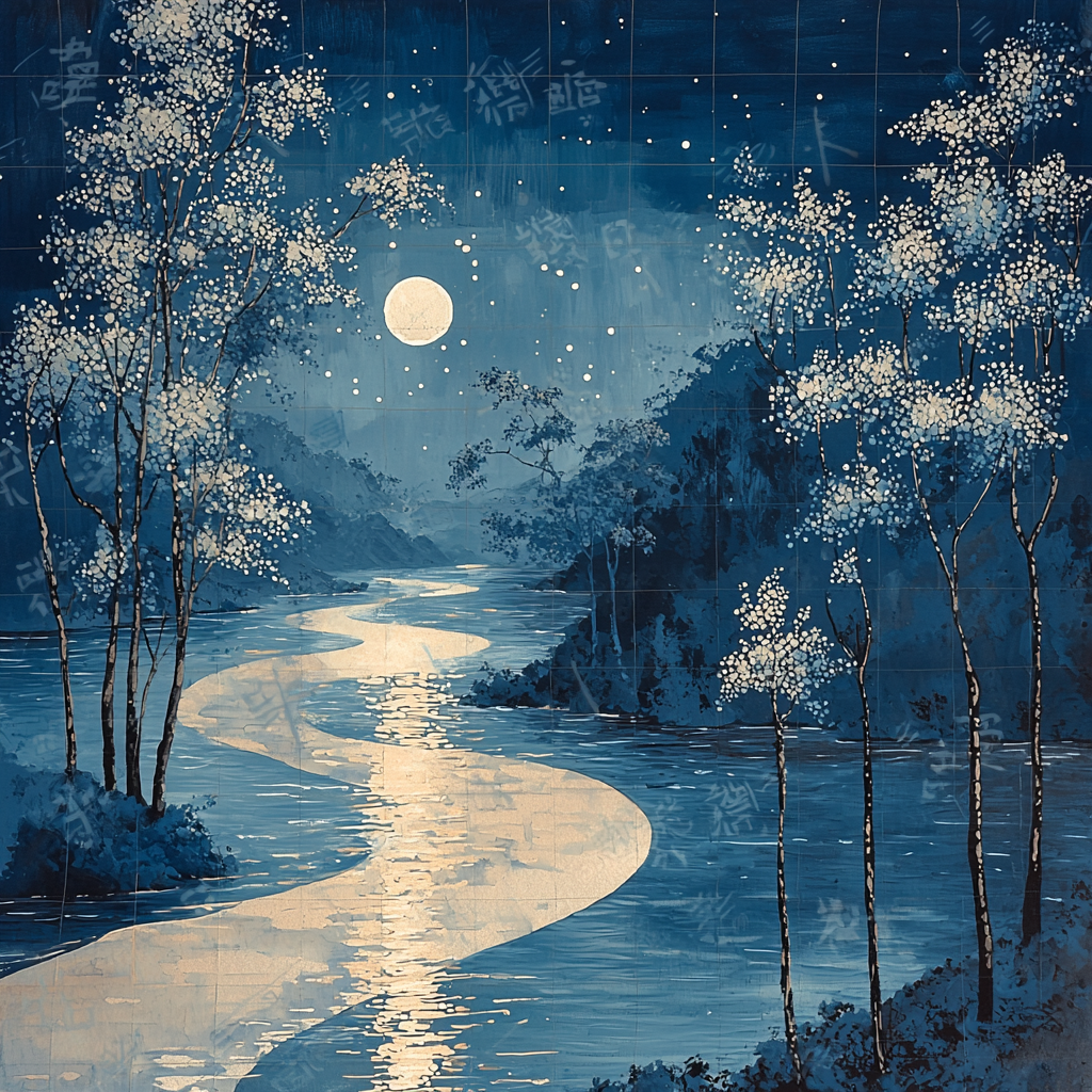 Utagawa Hiroshige Inspired Serenity Of The Moonlit River Painting Number Kit