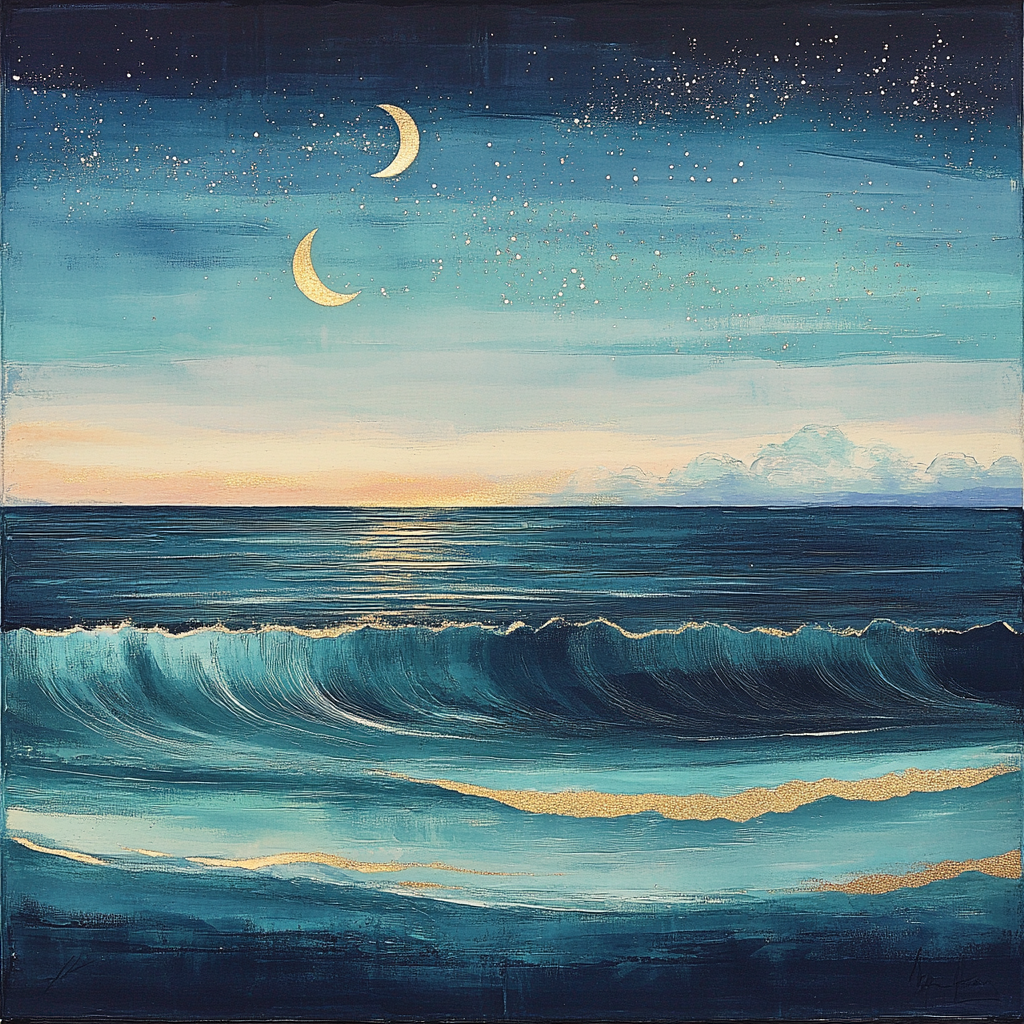 Hiroshige Inspired Celestial Tidal Waves Numbered painting kits