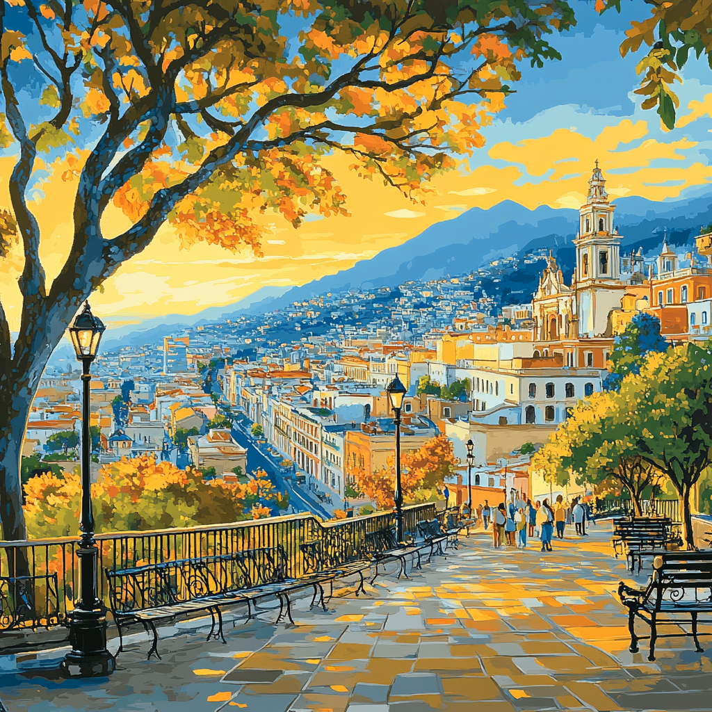 Panorama Of Cerro Santa Lucia Santiago Chile Numbered painting kits