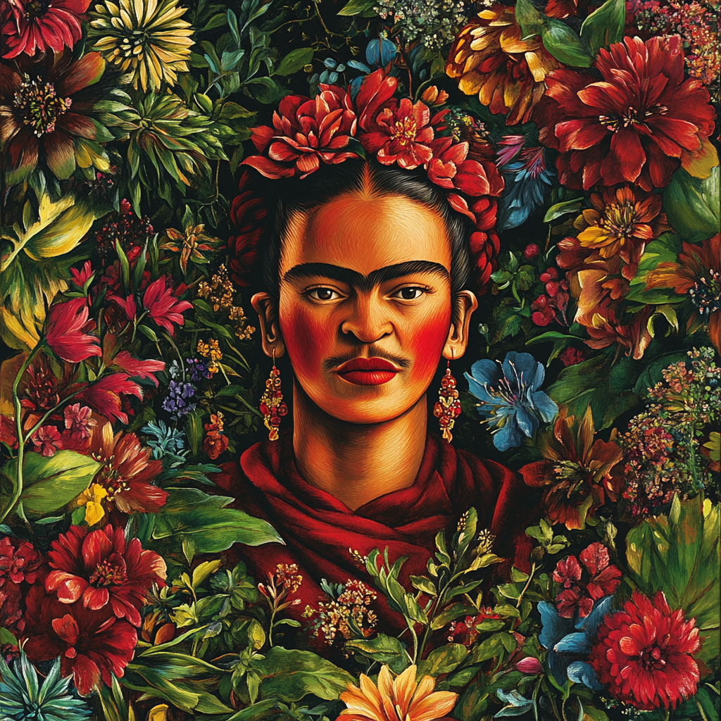 Frida Kahlo Inspired Intimate Floral Self Portrait paint by color