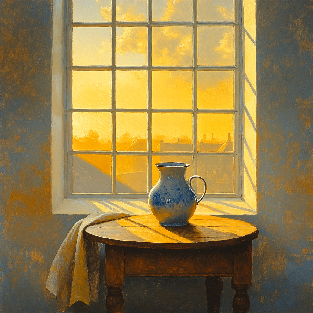 Johannes Vermeer Inspired Sunlit Delft Window With Blue Ceramic Pitcher paint by numbers