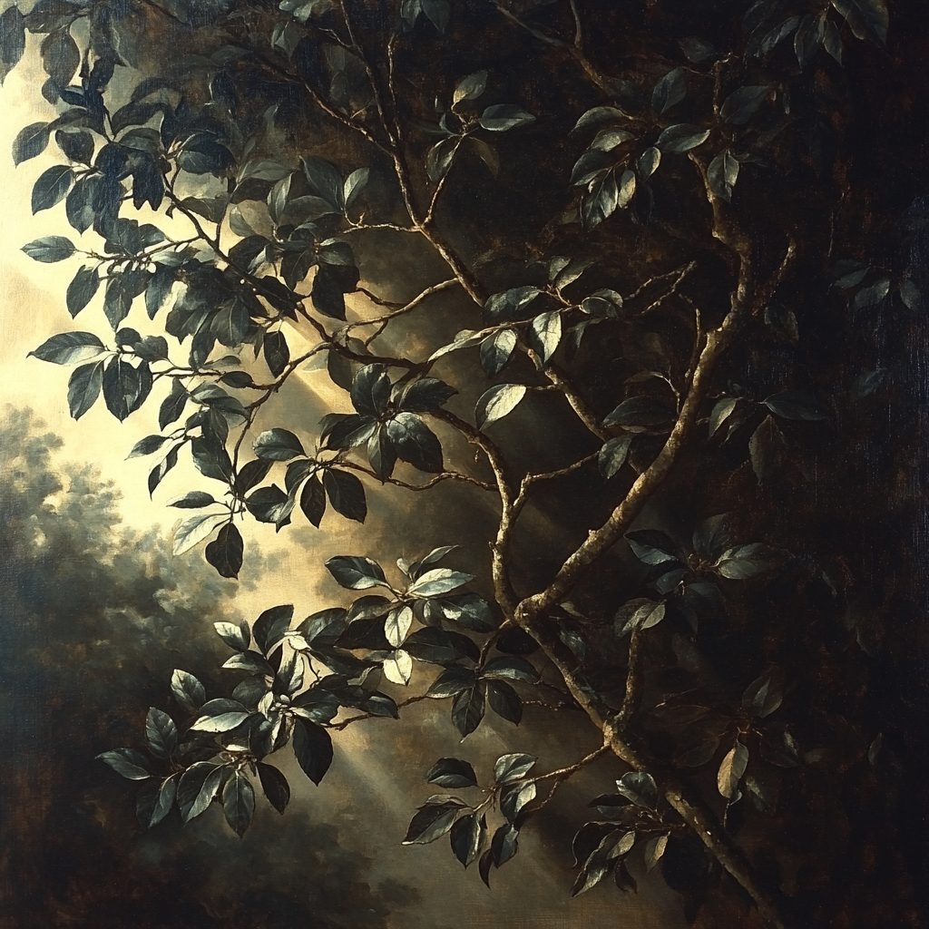 Caravaggio Inspired Twilight Forest Canopy paint by number