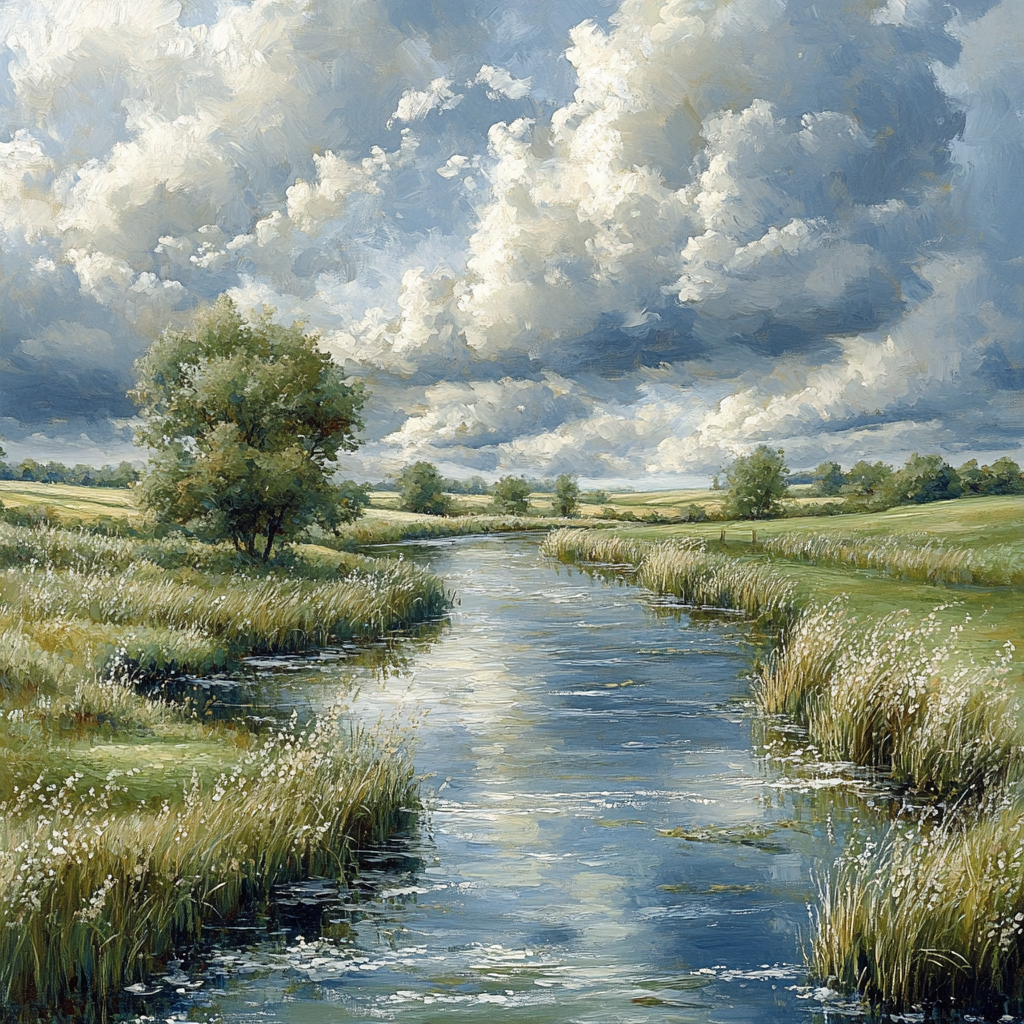 John Constable Inspired Riverscape paint by color
