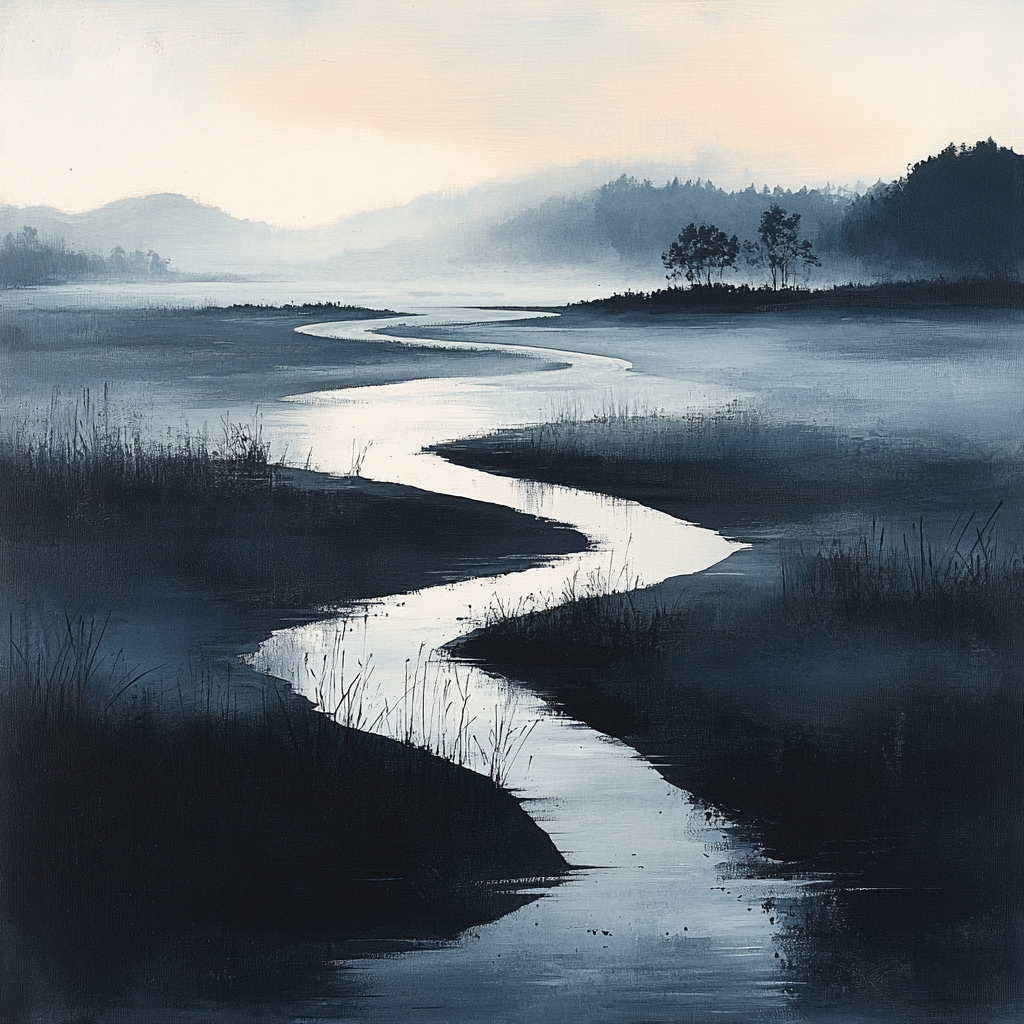 Zhao Mengfu Inspired River Calligraphy Flow paint by number