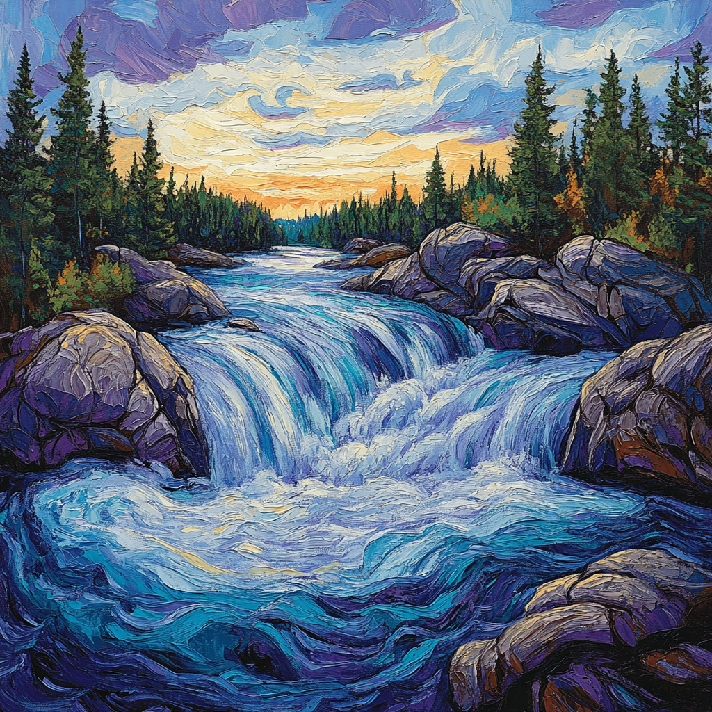 A.Y. Jackson Inspired Azure Rapids And Rocks paint by color