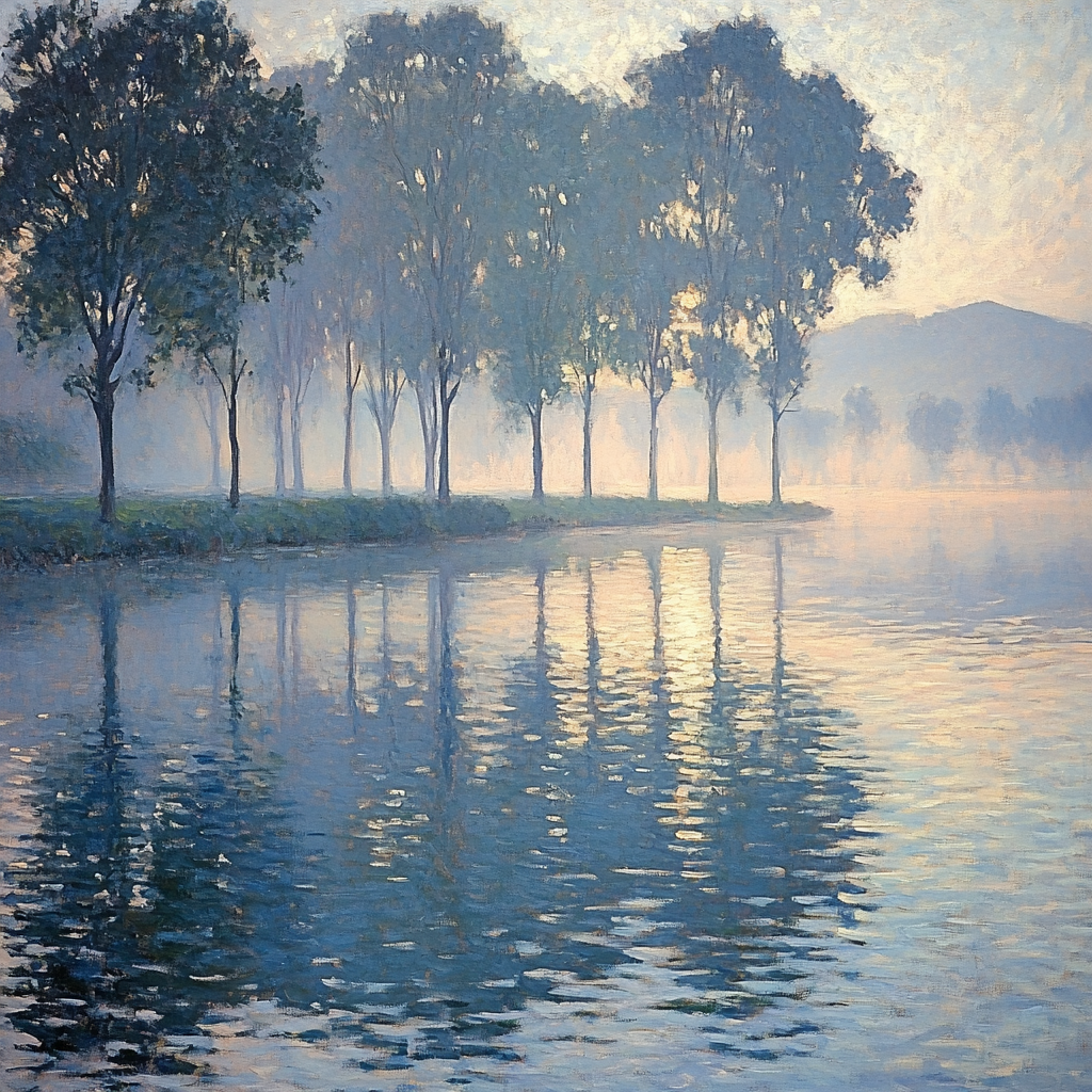 Monet Inspired Morning River Mist paint by color