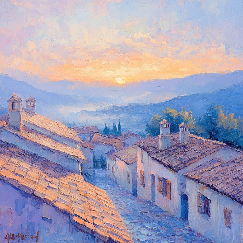 Monet Inspired Sunrise Over Village Numbered painting kits
