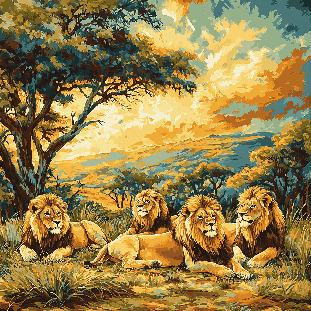 John James Audubon Inspired Majestic Lions In The Wild Paint By Color