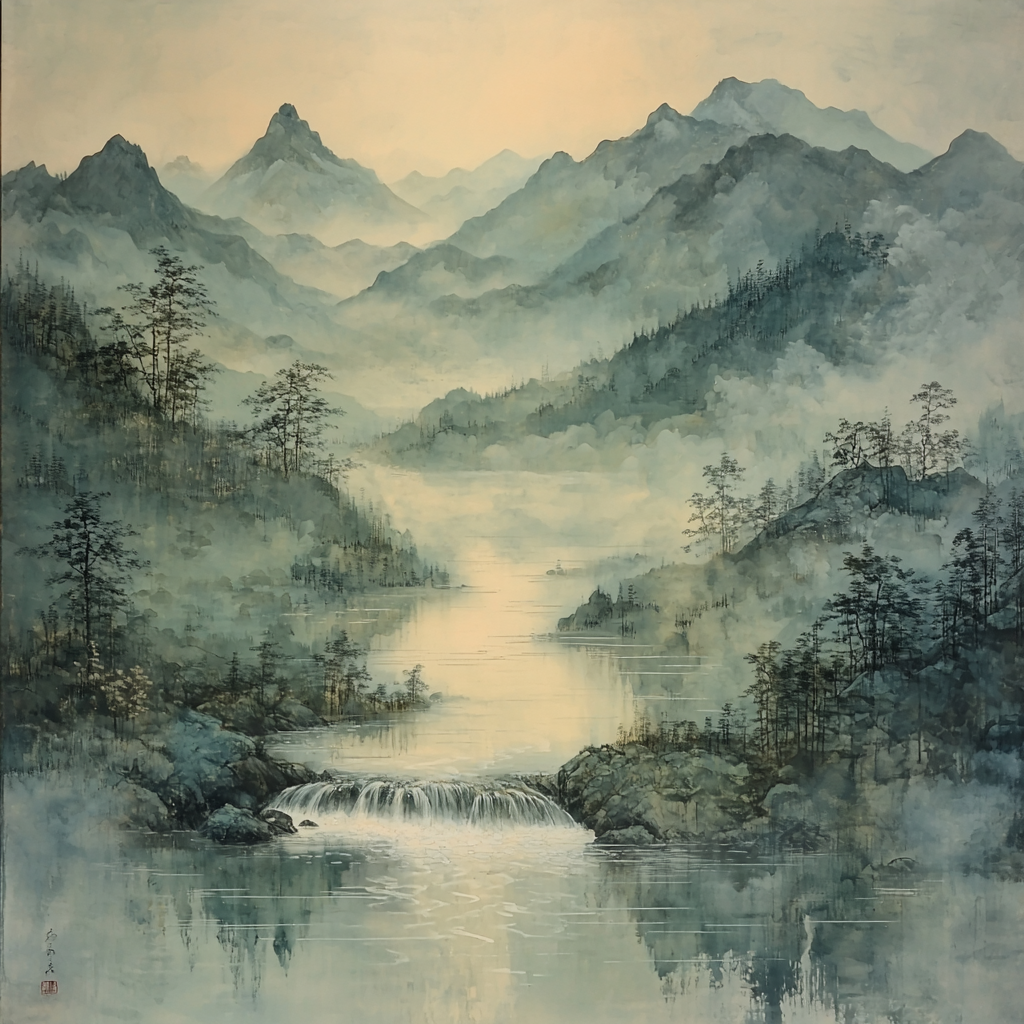Zhao Mengfu Inspired Mystic River Serenade Painting Number Kit