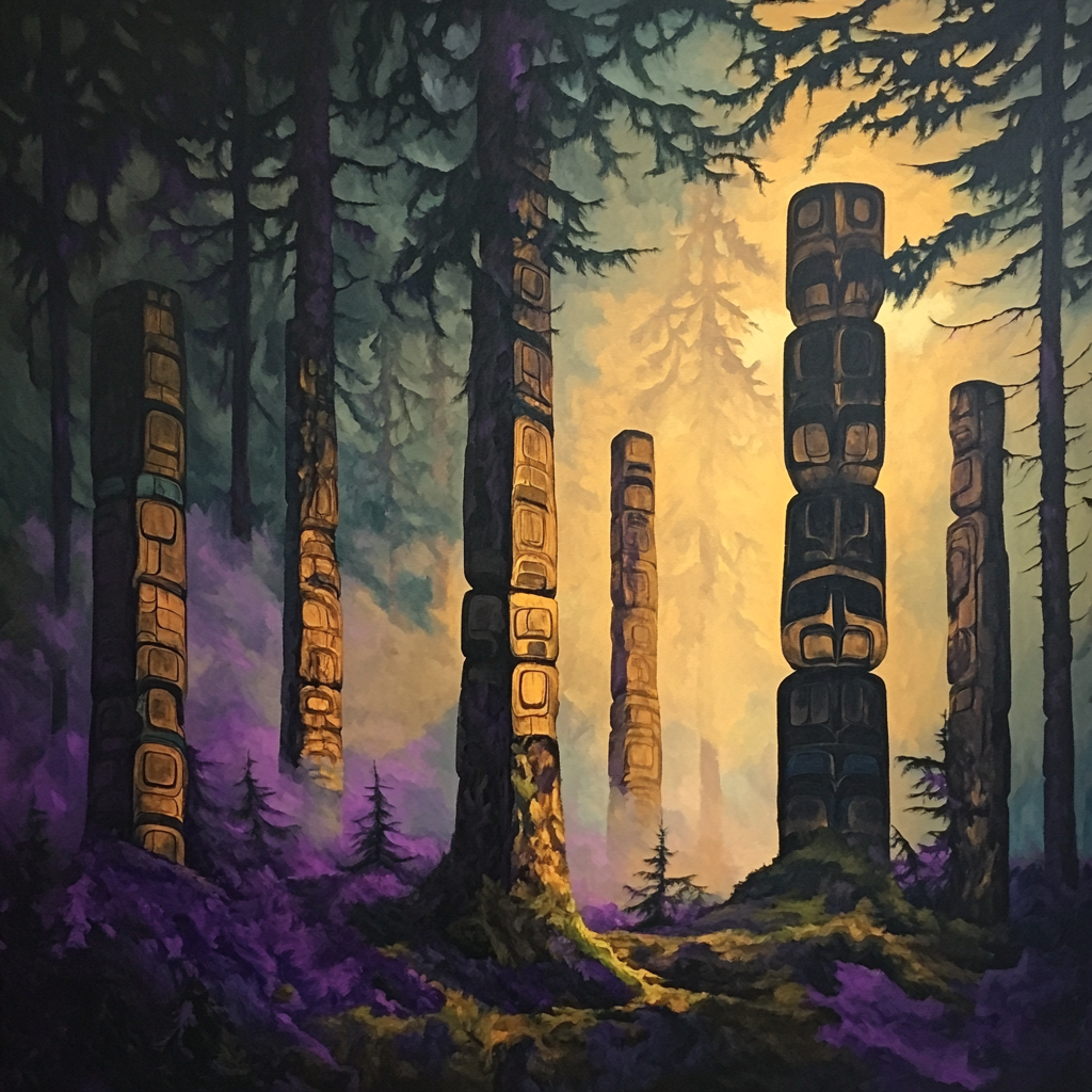 Emily Carr Inspired Totem Echoes In Misty Hollow paint by numbers