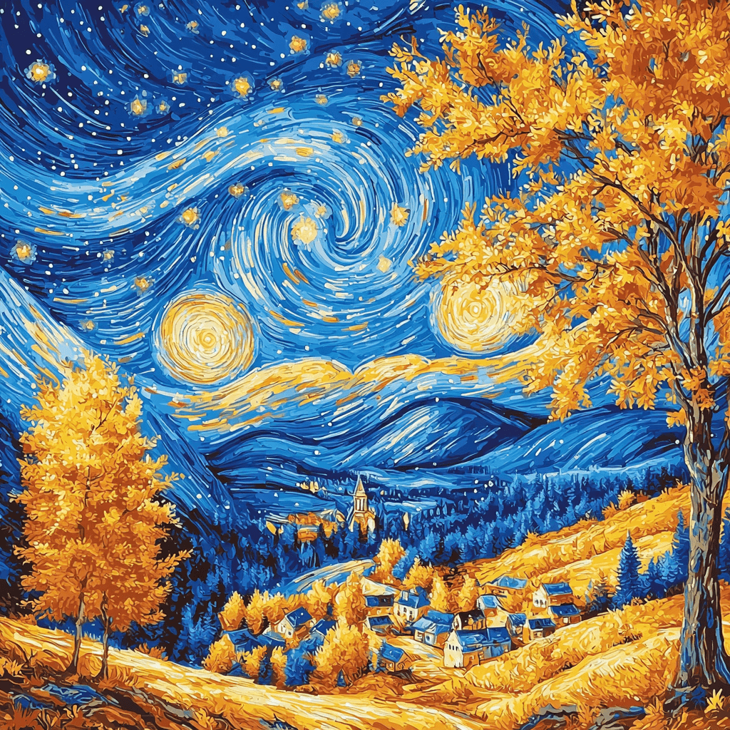 Vincent Van Gogh Inspired Starry Night In Autumn Paint By Numbers