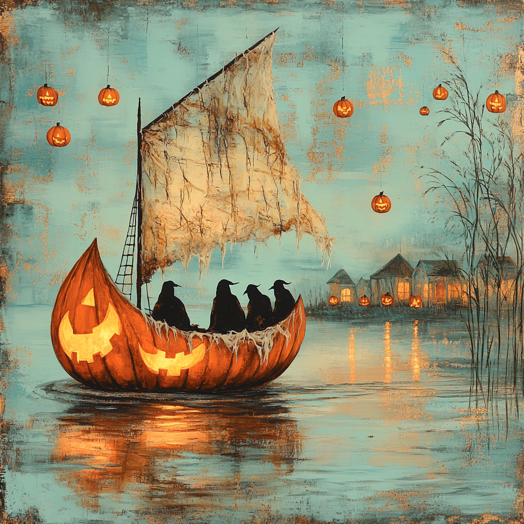 Pumpkin Ship On Haunted Lake paint by color