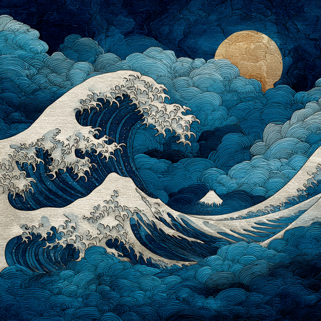 Hokusai Inspired Wave And Moon Painting by numbers kit