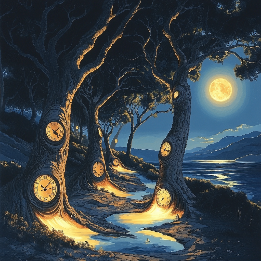 Salvador Dali Inspired Surreal Moonlit Forest Number painting