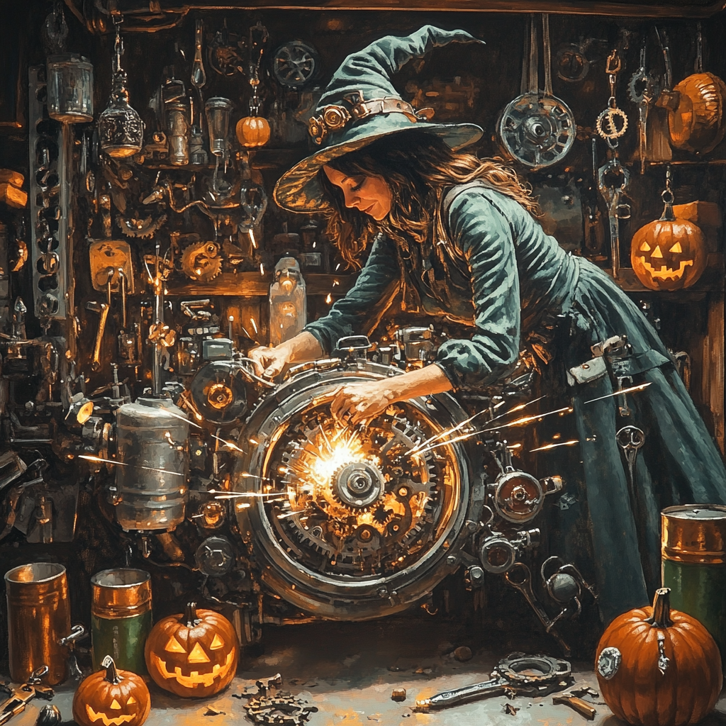 Spooky Clockwork Witch Mechanic painting number kit