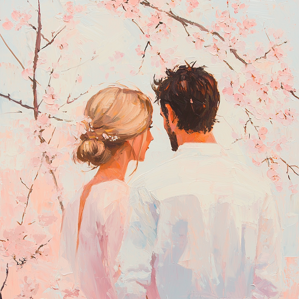 Mom's Hug Under Cherry Blossoms Paint By Color