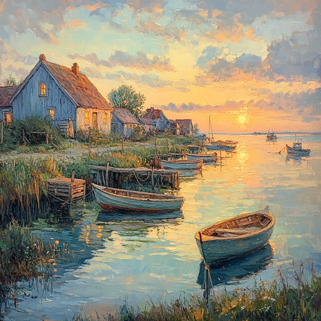 Daubigny Inspired Fishing Village Numbered painting kits