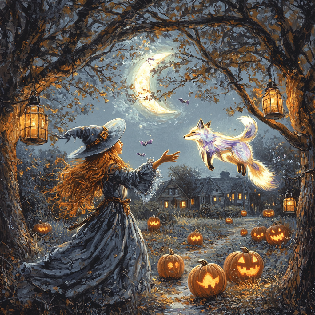 Moonlit Witch With Spooky Familiar painting number kit