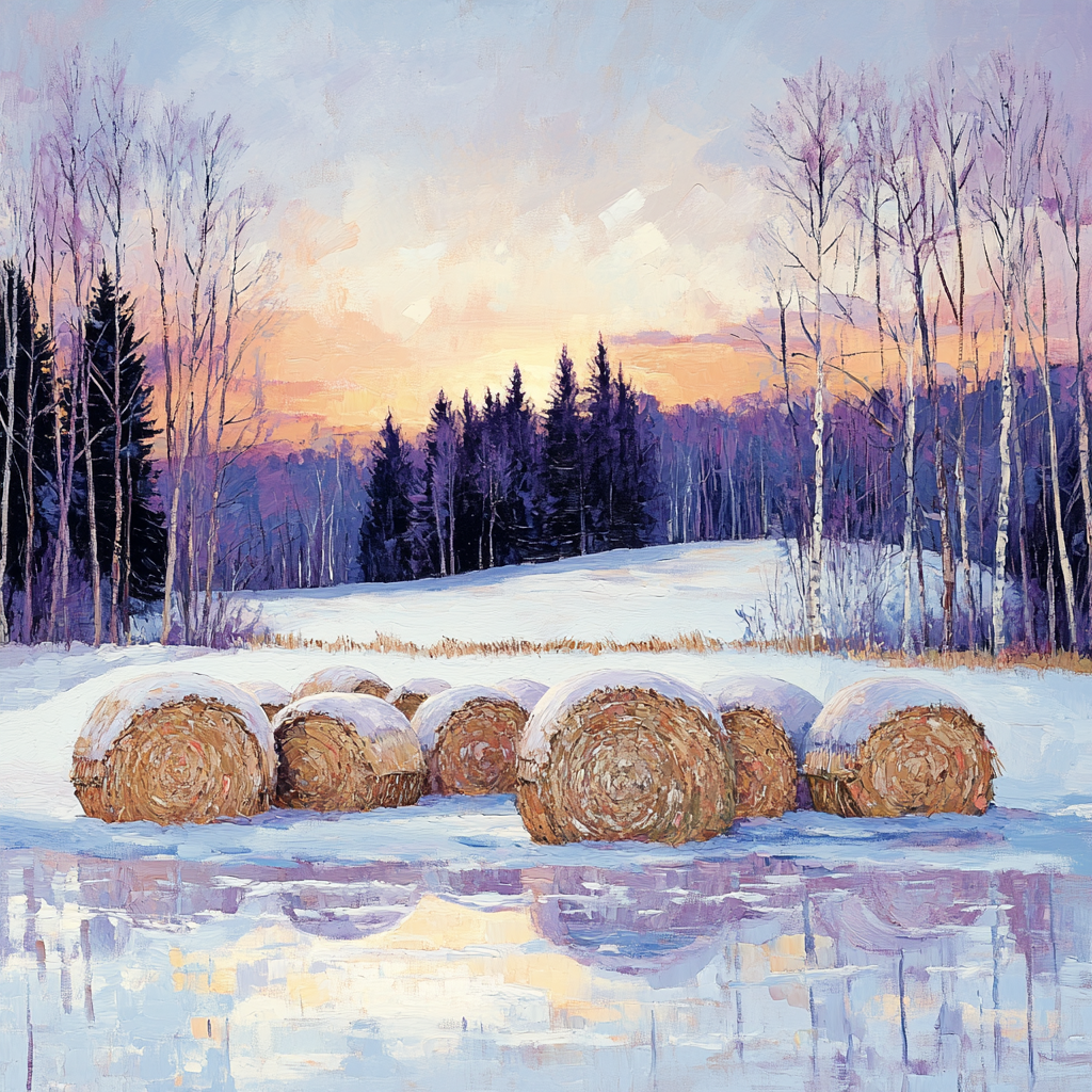 Claude Monet Inspired Haystacks At Twilight Snow paint by number