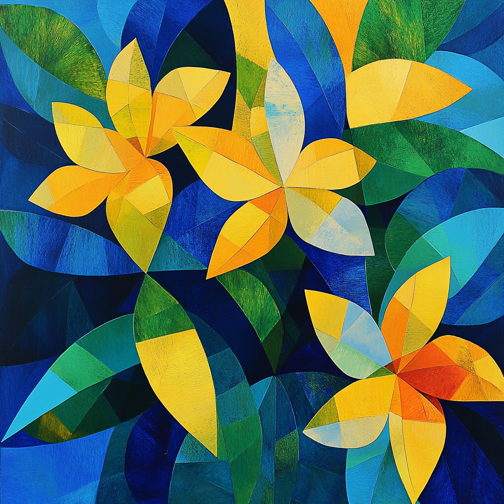 Pablo Picasso Inspired Fractured Floral Composition paint by color