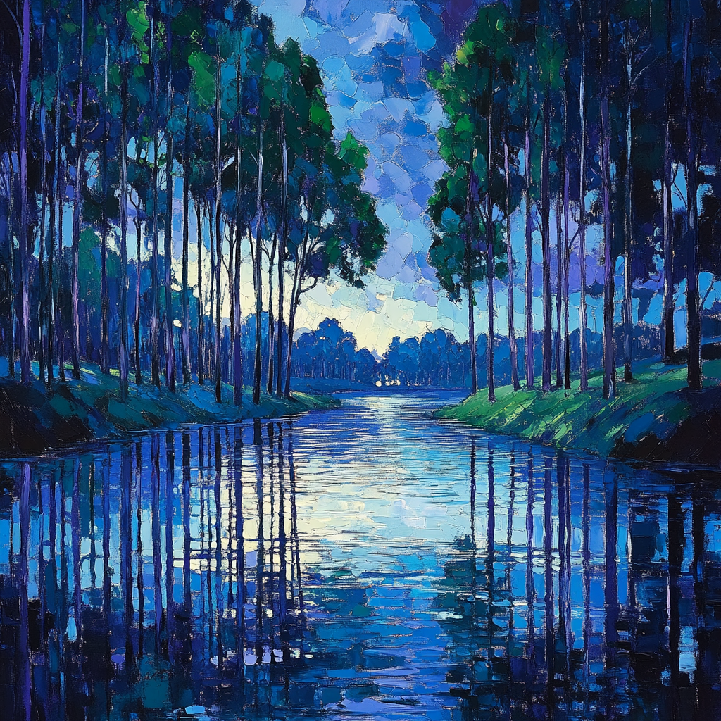 Claude Monet Inspired River Poplars At Twilight DIY paint by numbers