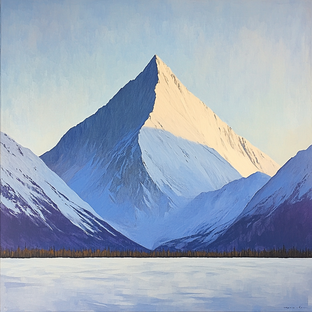 Lawren Harris Inspired Snow-Capped Mountain Under Clear Sky paint by color