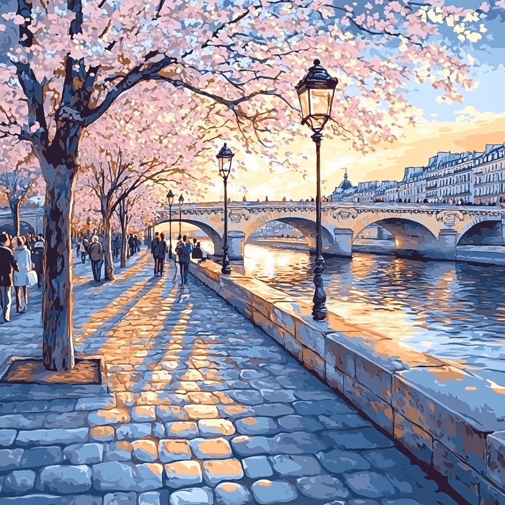 Parisian Seine River Embankment In Spring DIY paint by numbers