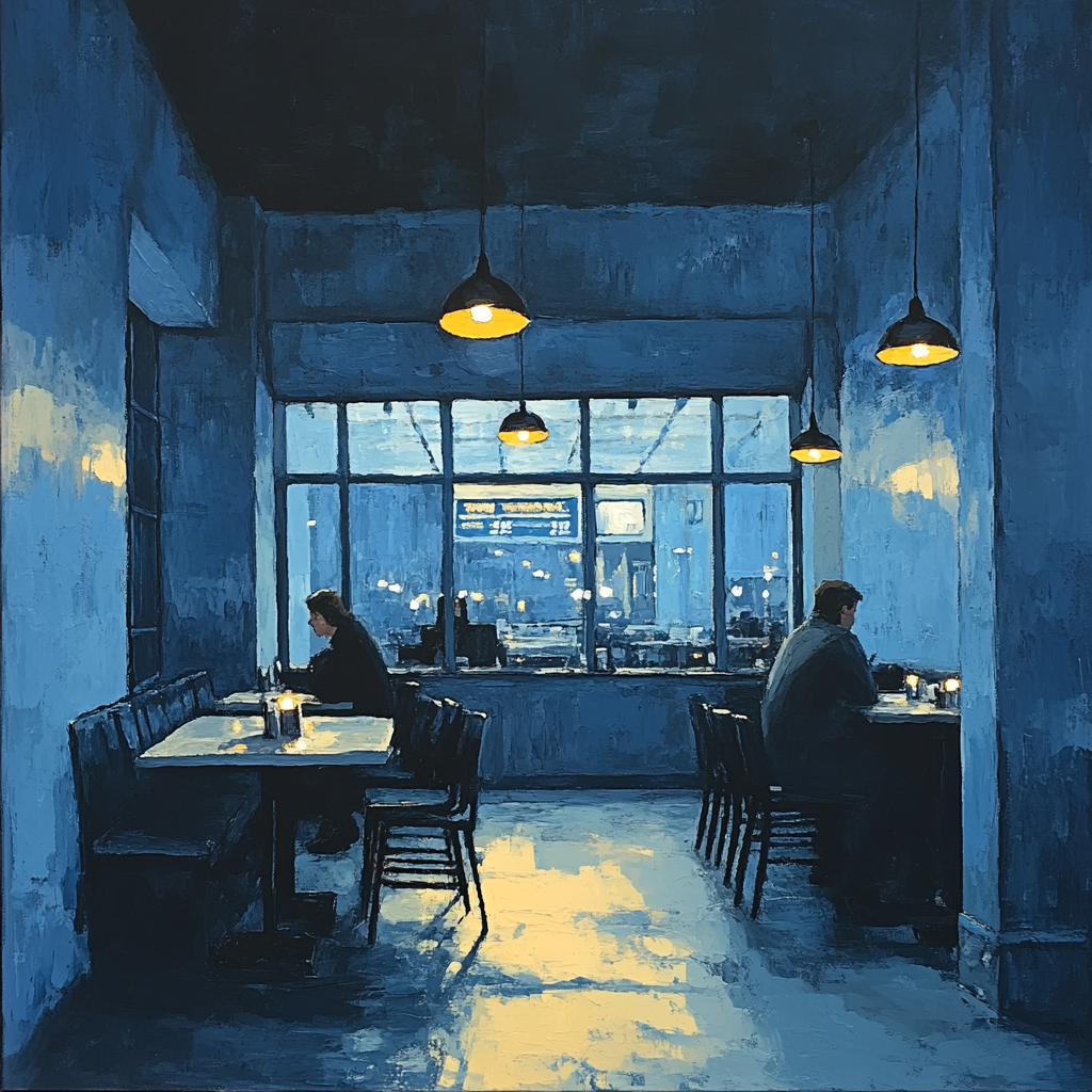 Edward Hopper Inspired Quiet Diner paint by color