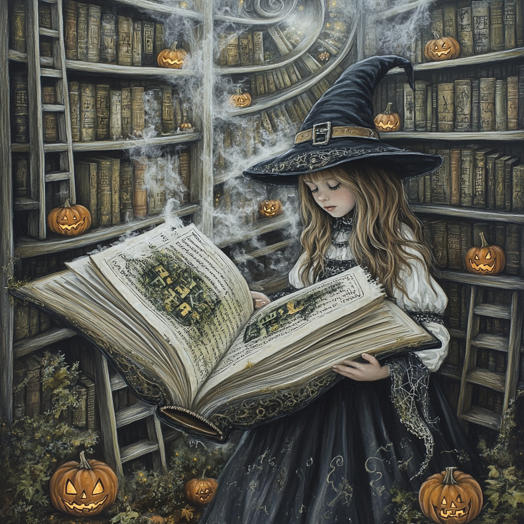 Witchs Library With Haunted Codex painting number kit