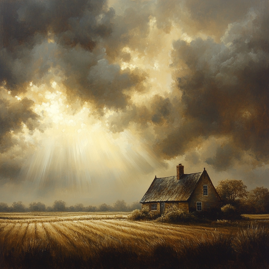 Rembrandt Inspired Cottage Enveloped In Shadowy Fields Paint by numbers art