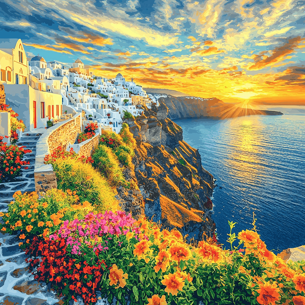 Santorini Caldera Hike Numbered Painting Kits