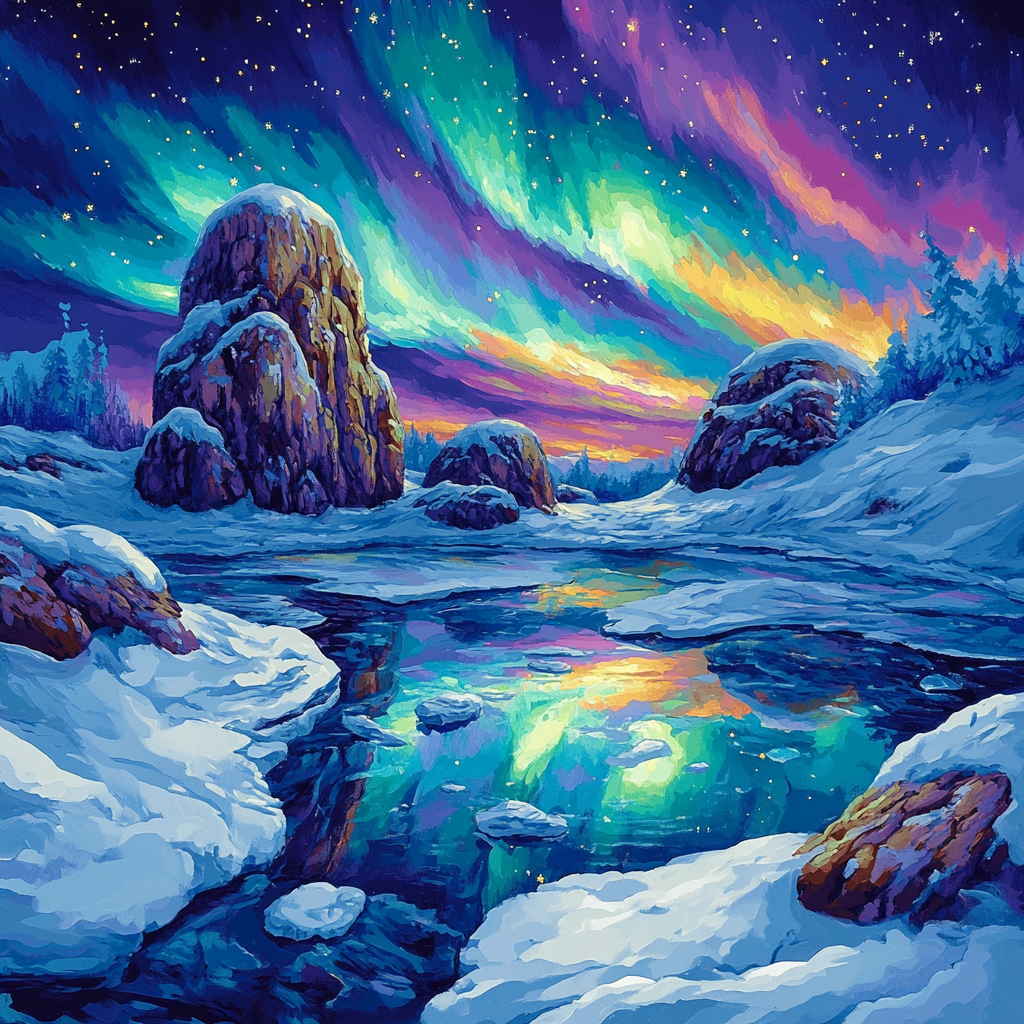 A.Y. Jackson Inspired Aurora Over Sculpted Shield Rocks Painting by numbers kit