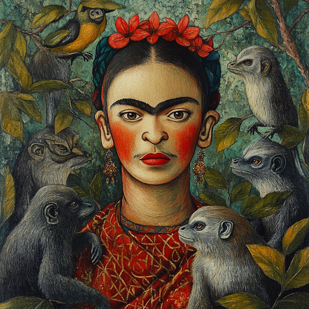 Frida Kahlo Inspired Self Portrait With Animals Paint by numbers art